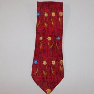 Paulo Visari Mens 100% Silk Neck Tie Made in Italy Red Floral Tulips